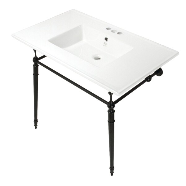 Fauceture KVPB37227W4MB 37-Inch Console Sink with Brass Legs (4-Inch, 3 Hole), White/Matte Black KVPB37227W4MB - main